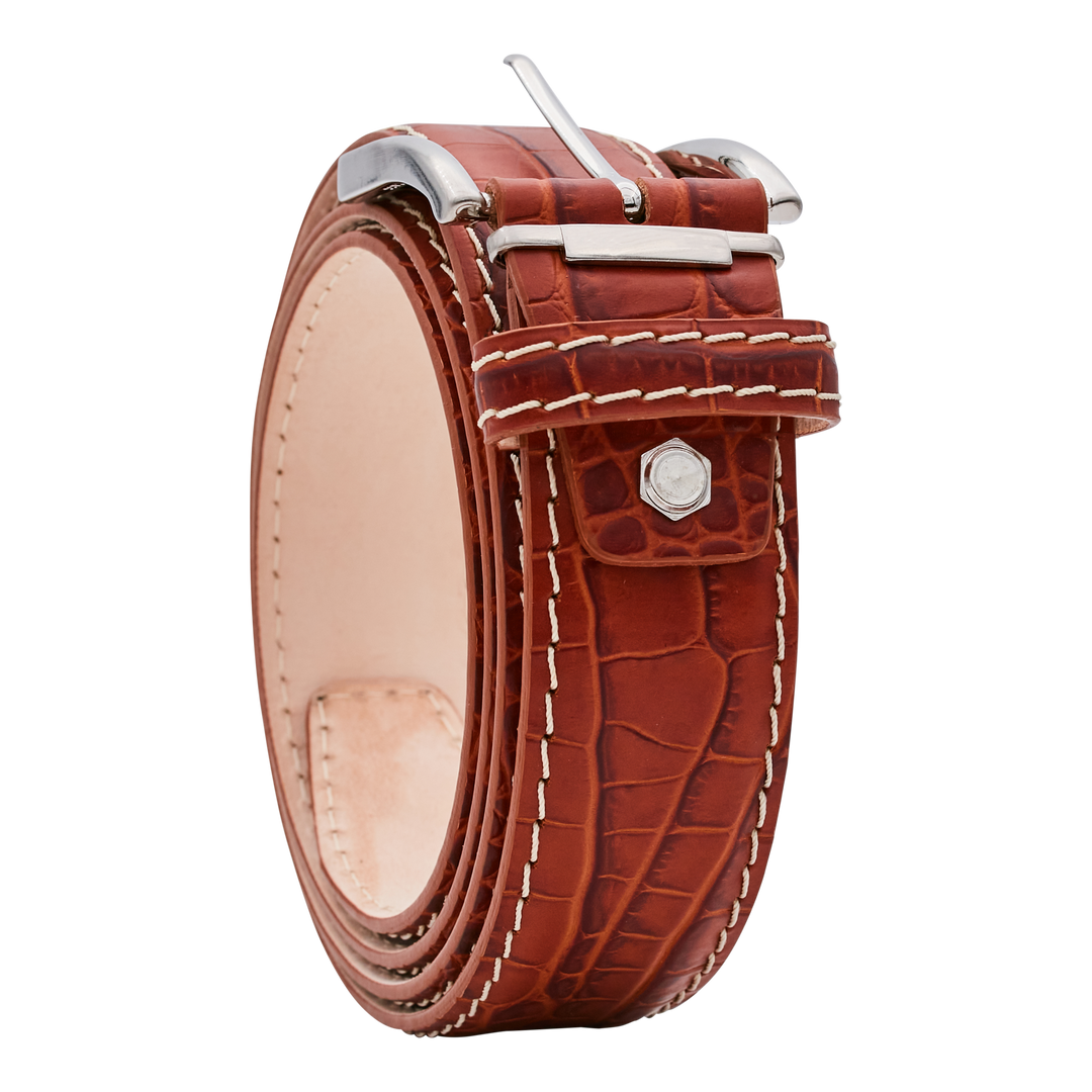 Bettinardi Handmade Faux Croc Italian Leather Belt (Cognac)