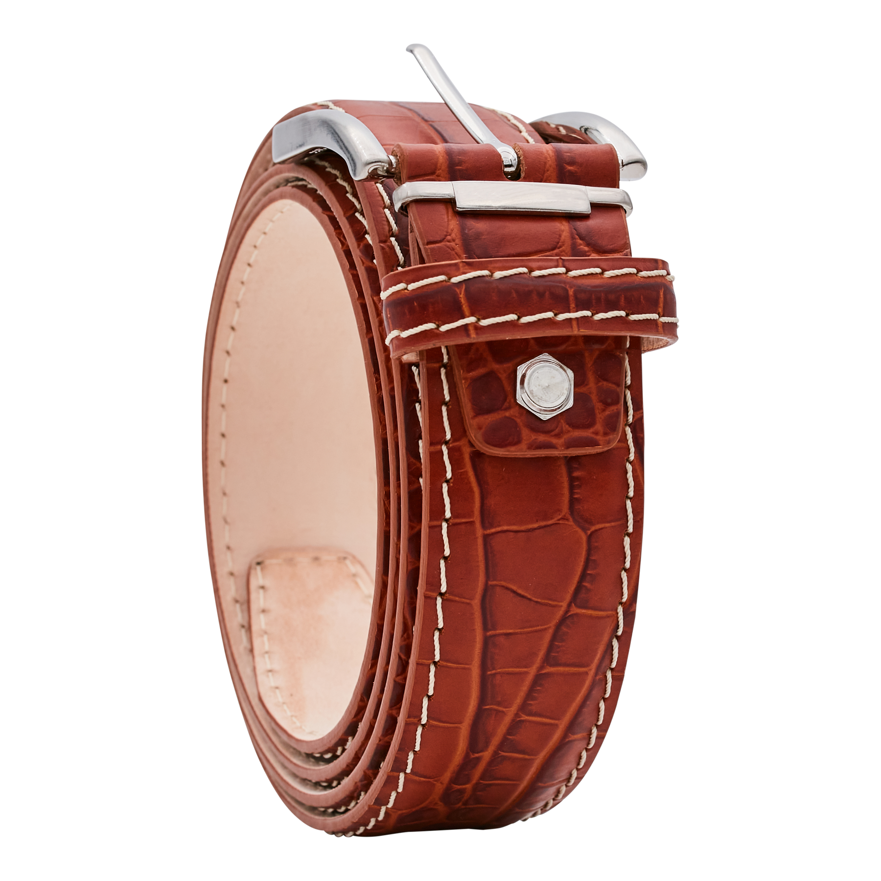 Bettinardi Handmade Faux Croc Italian Leather Belt (Cognac ...