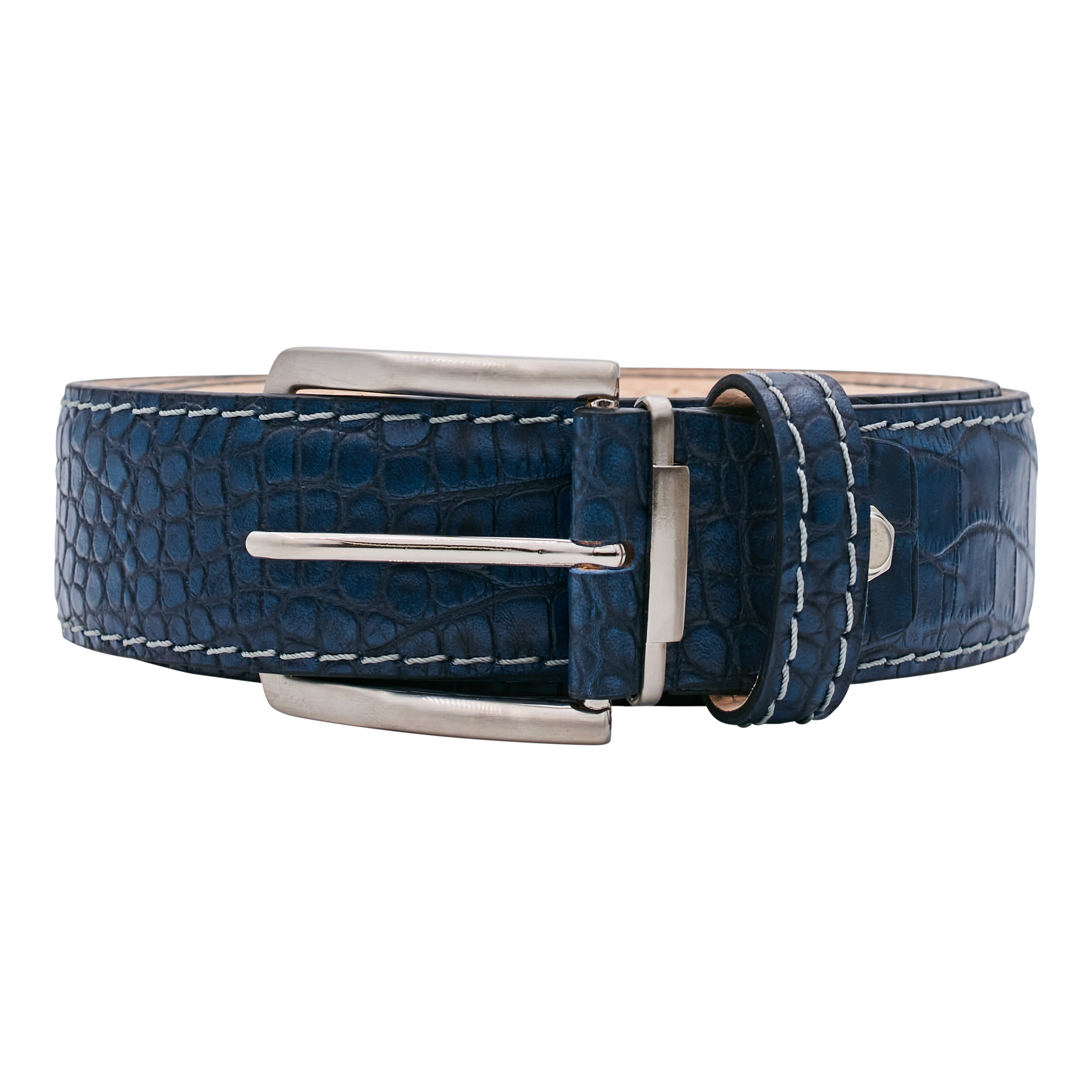 Bettinardi Handmade Matte Faux Croc Italian Leather Belt (Navy)