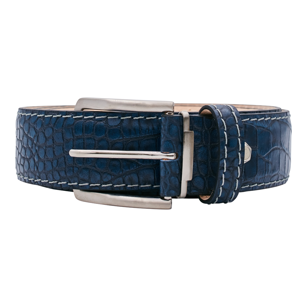 Bettinardi Handmade Matte Faux Croc Italian Leather Belt (Royal