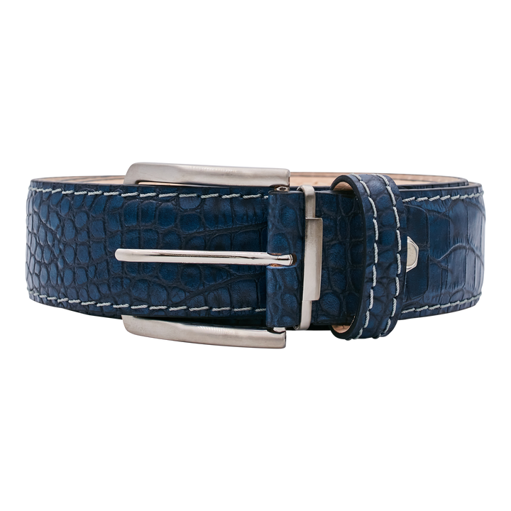 Bettinardi Handmade Matte Faux Croc Italian Leather Belt (Royal
