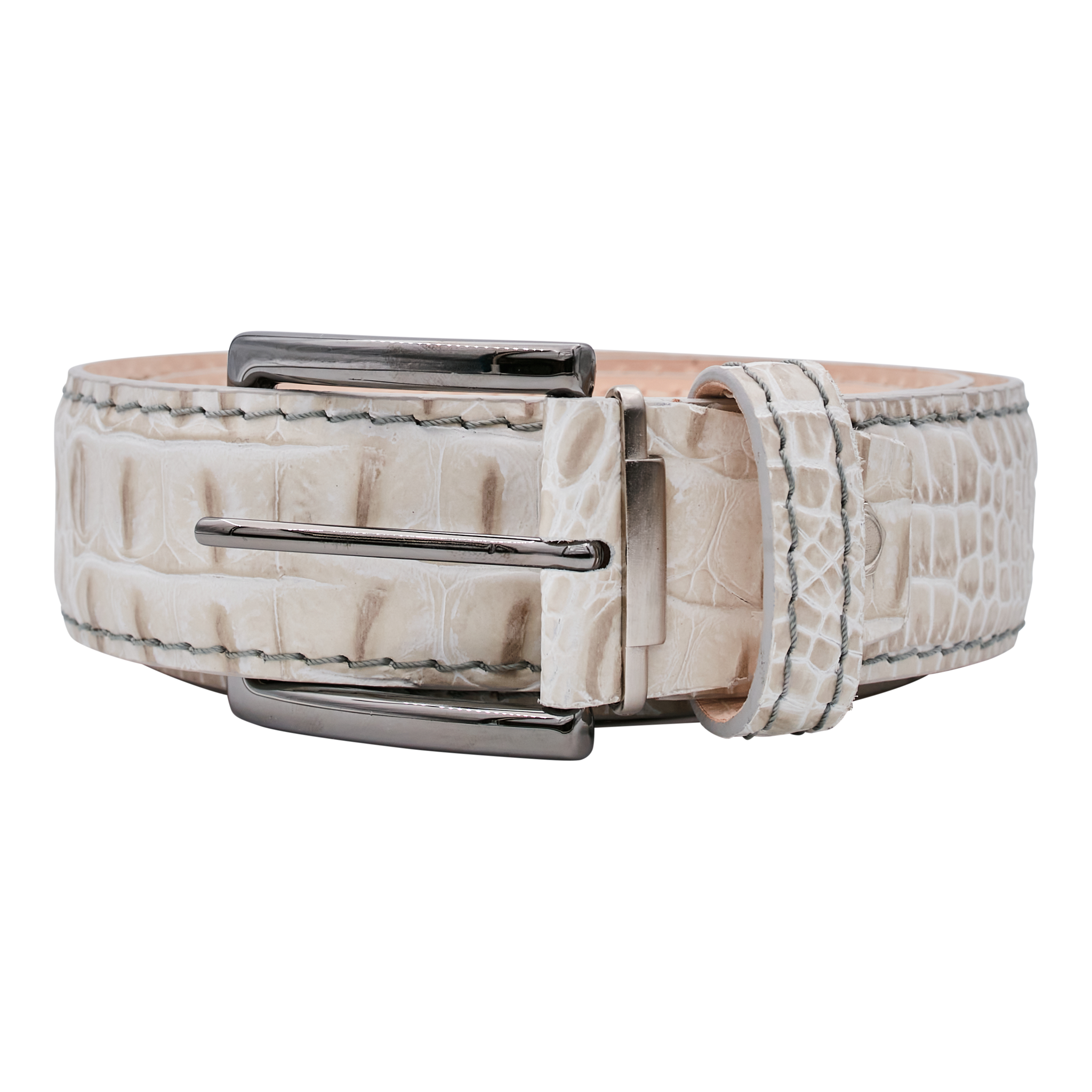 Bettinardi Handmade Faux Croc Italian Leather Belt (White)