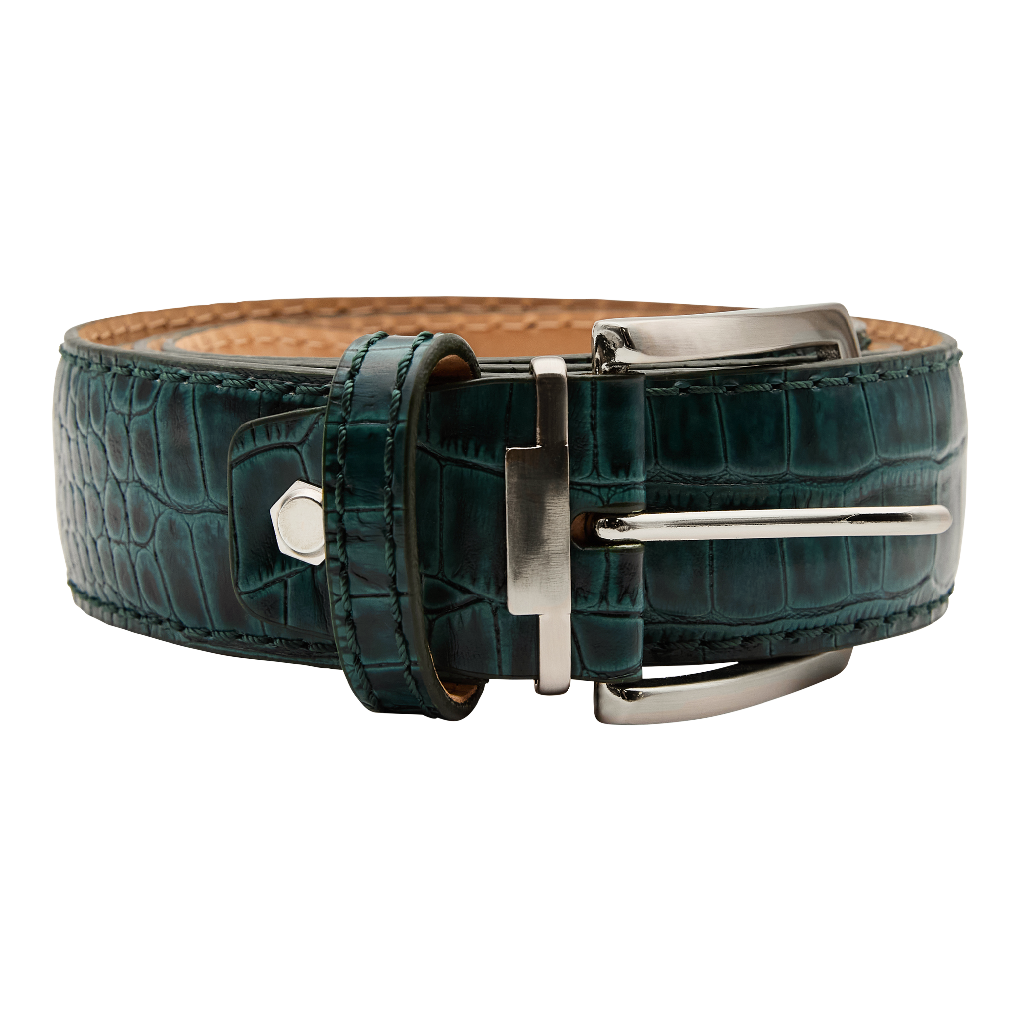 Bettinardi Handmade Faux Croc Italian Leather Belt (Green)
