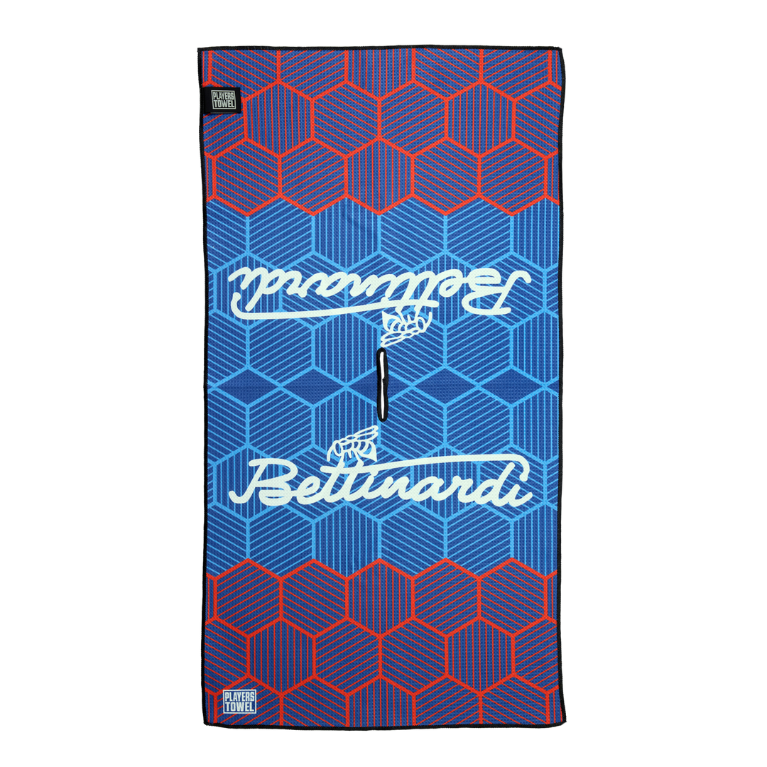 Bettinardi Script Hex B Drip Navy and Red Players Towel