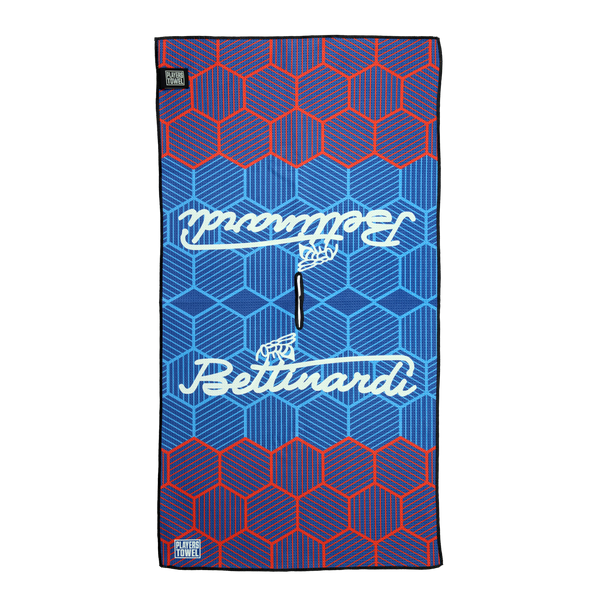 Bettinardi Script Hex B Drip Navy and Red Players Towel