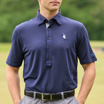 Bettinardi x Field Day Sporting Co. Wizard Runboy Ford 5 Button Polo (Navy)- front lifestyle