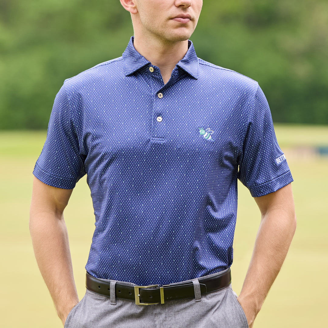 Bettinardi Peter Millar In the Rough Performance Jersey Polo (Sport Navy)- front lifestyle