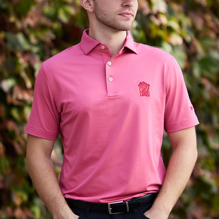 Bettinardi Peter Millar T-Hive Lucky Cat Solid Performance Jersey Polo (Chili Red)