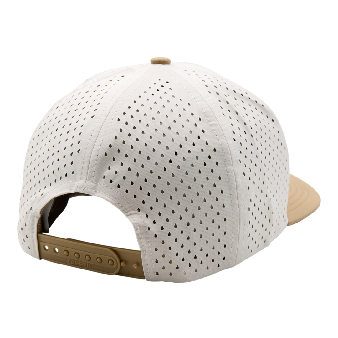 Bettinardi Wood Applique Retro Wordmark Medium Profile Snapback Hat (Off White/Khaki)